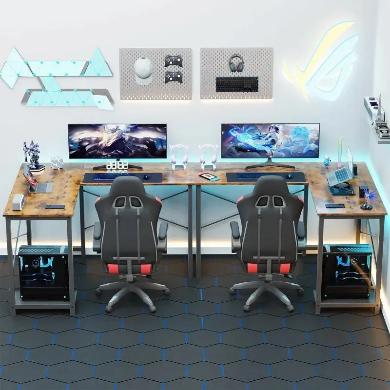 L-Shaped Wood Computer Desk with Side Storage Bag, Corner PC Gaming Table