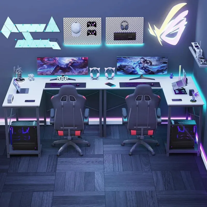 L-Shaped Wood Computer Desk with Side Storage Bag, Corner PC Gaming Table
