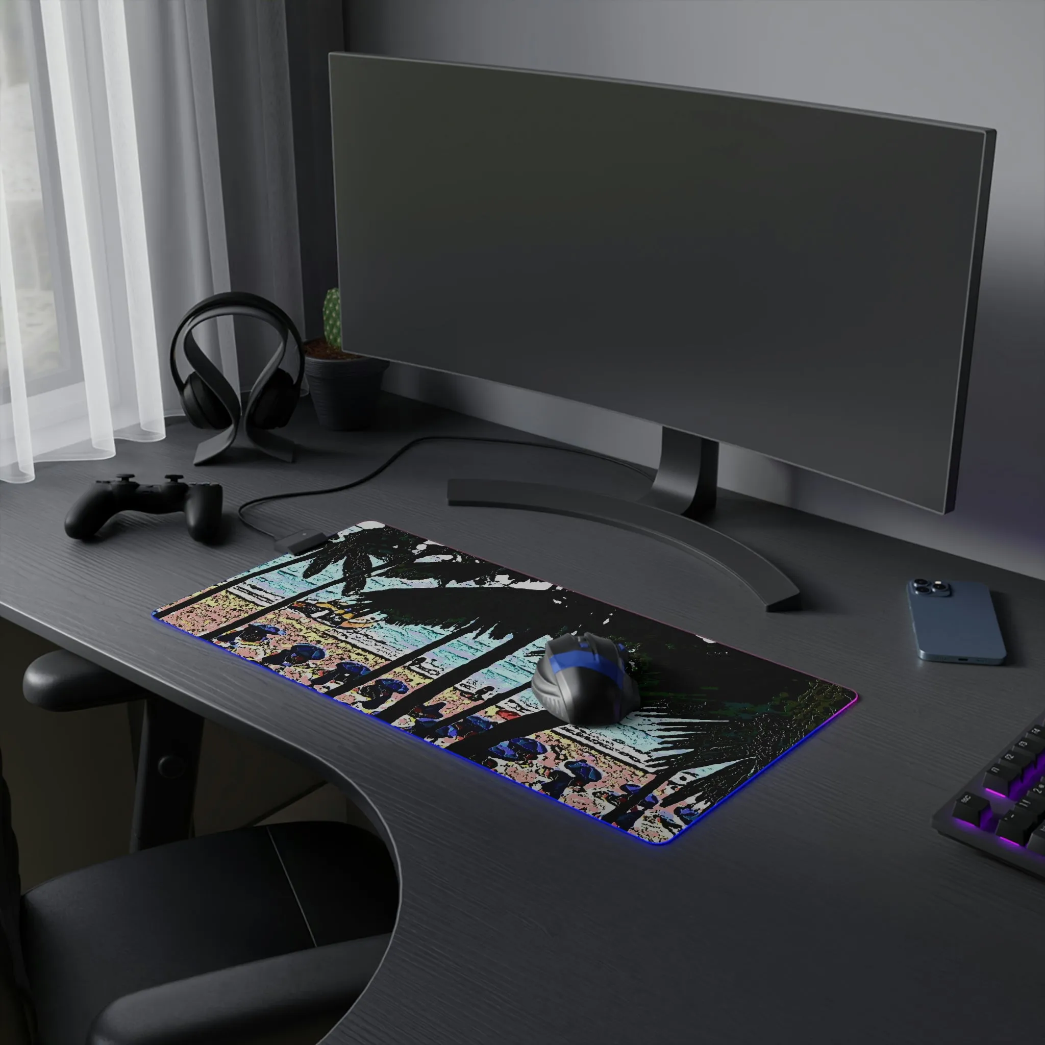 LED Gaming Mouse Pad ... "A Beautiful Beach Amongst The Palms" ... The Outrigger Waikiki, Honolulu, Oahu ... Original Works ...