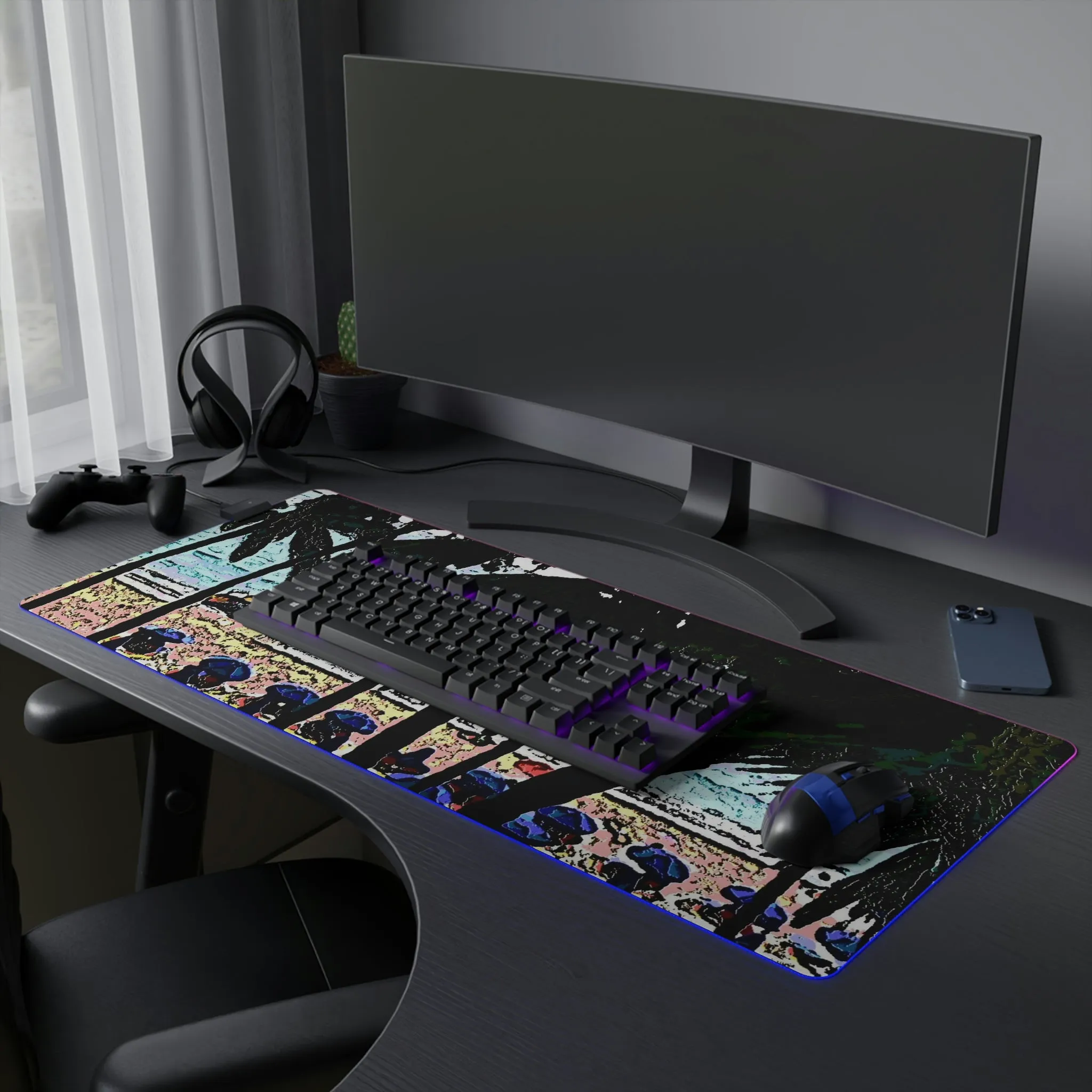 LED Gaming Mouse Pad ... "A Beautiful Beach Amongst The Palms" ... The Outrigger Waikiki, Honolulu, Oahu ... Original Works ...