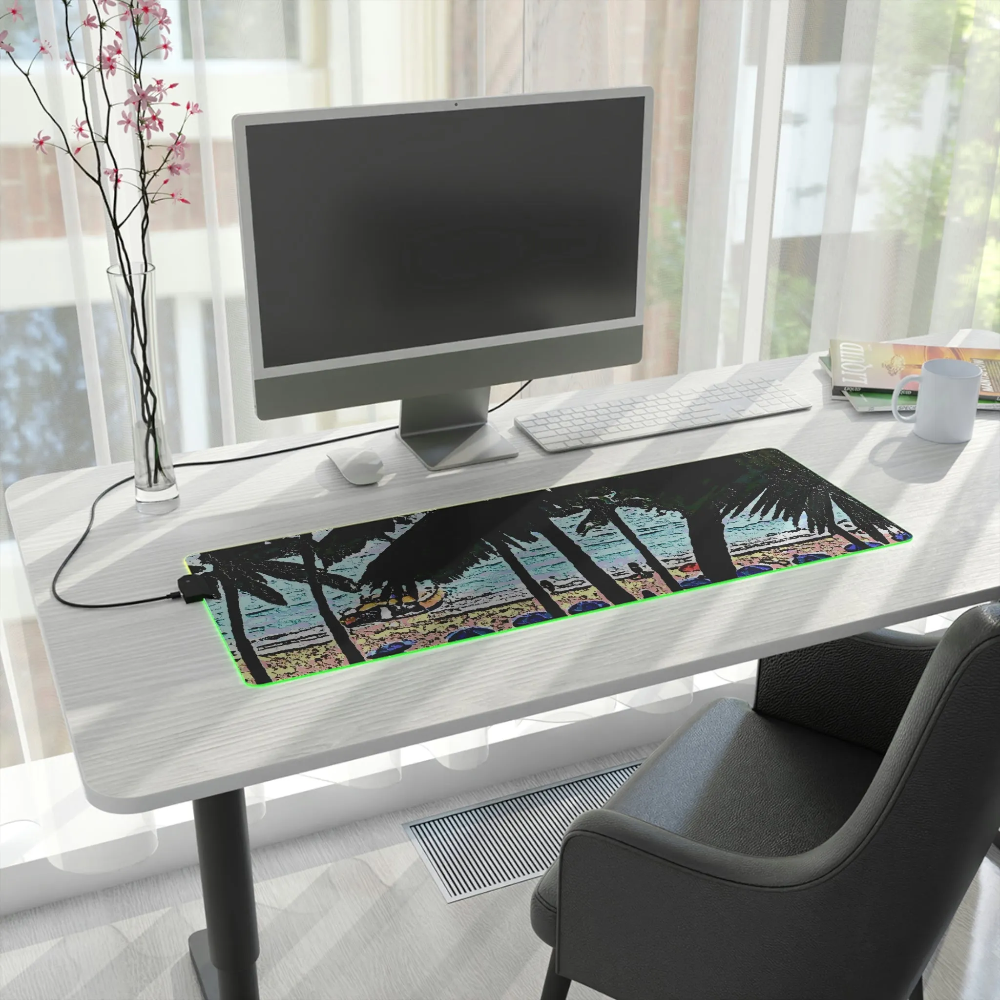 LED Gaming Mouse Pad ... "A Beautiful Beach Amongst The Palms" ... The Outrigger Waikiki, Honolulu, Oahu ... Original Works ...