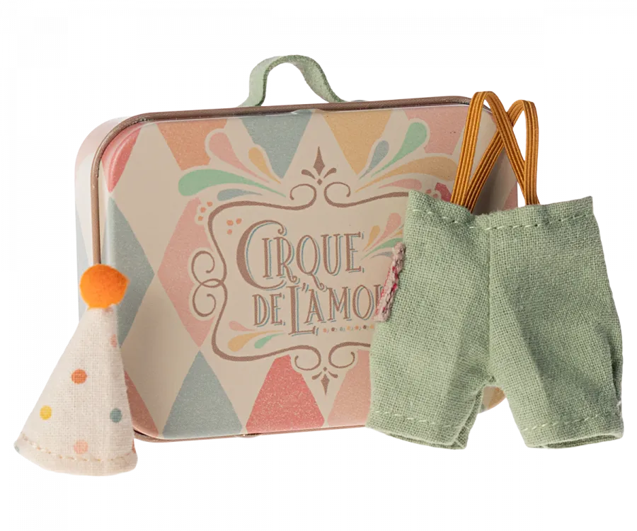 Maileg Clown clothes in suitcase, Little brother mouse