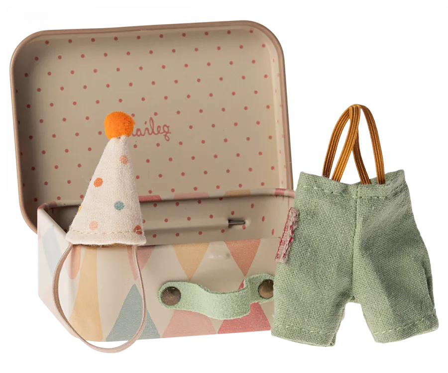 Maileg Clown clothes in suitcase, Little brother mouse