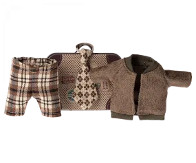 Maileg Jacket, pants and tie in suitcase, Grandpa mouse
