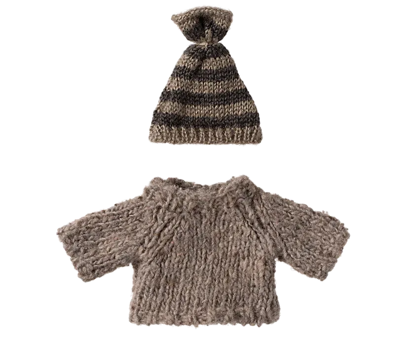 Maileg Knitted sweater and hat, Big brother mouse