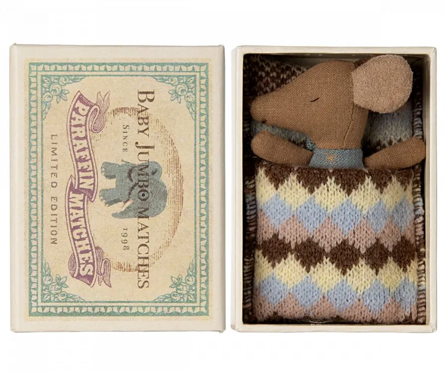 Maileg | Sleepy/Wakey Baby Mouse in Matchbox, Blue