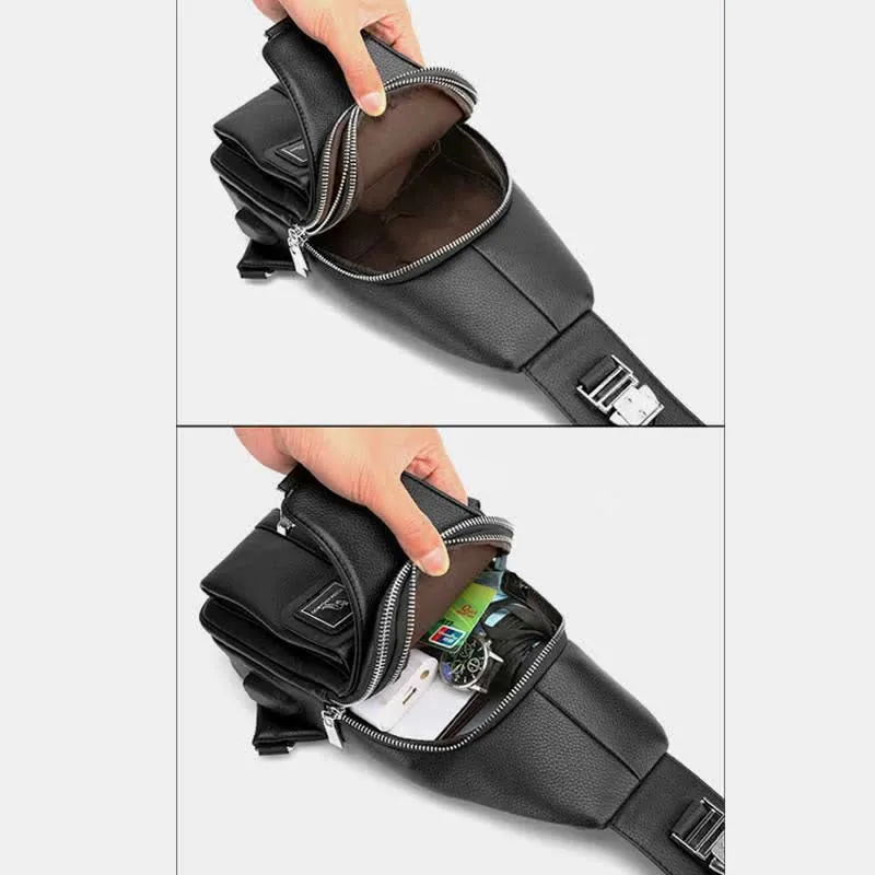 Men Leather Sling Bag Multipurpose Casual Bag Chest Bag Shoulder Bag