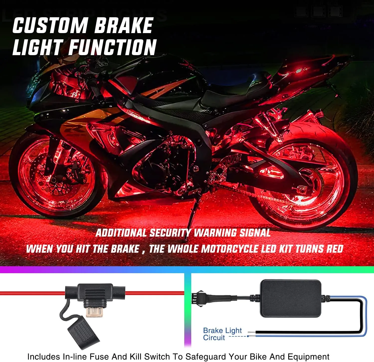 Motorcycle RGB APP Remote Control LED Strip Lights 12PCS