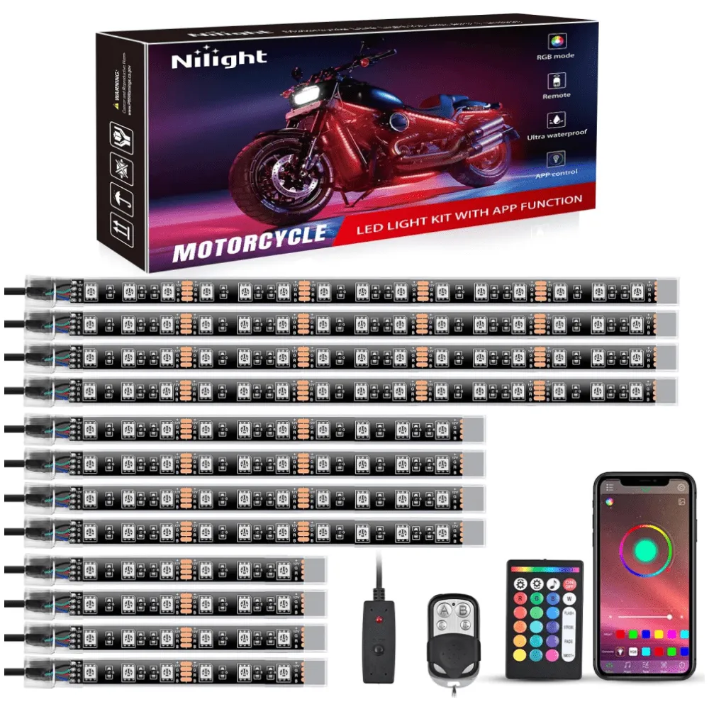 Motorcycle RGB APP Remote Control LED Strip Lights 12PCS