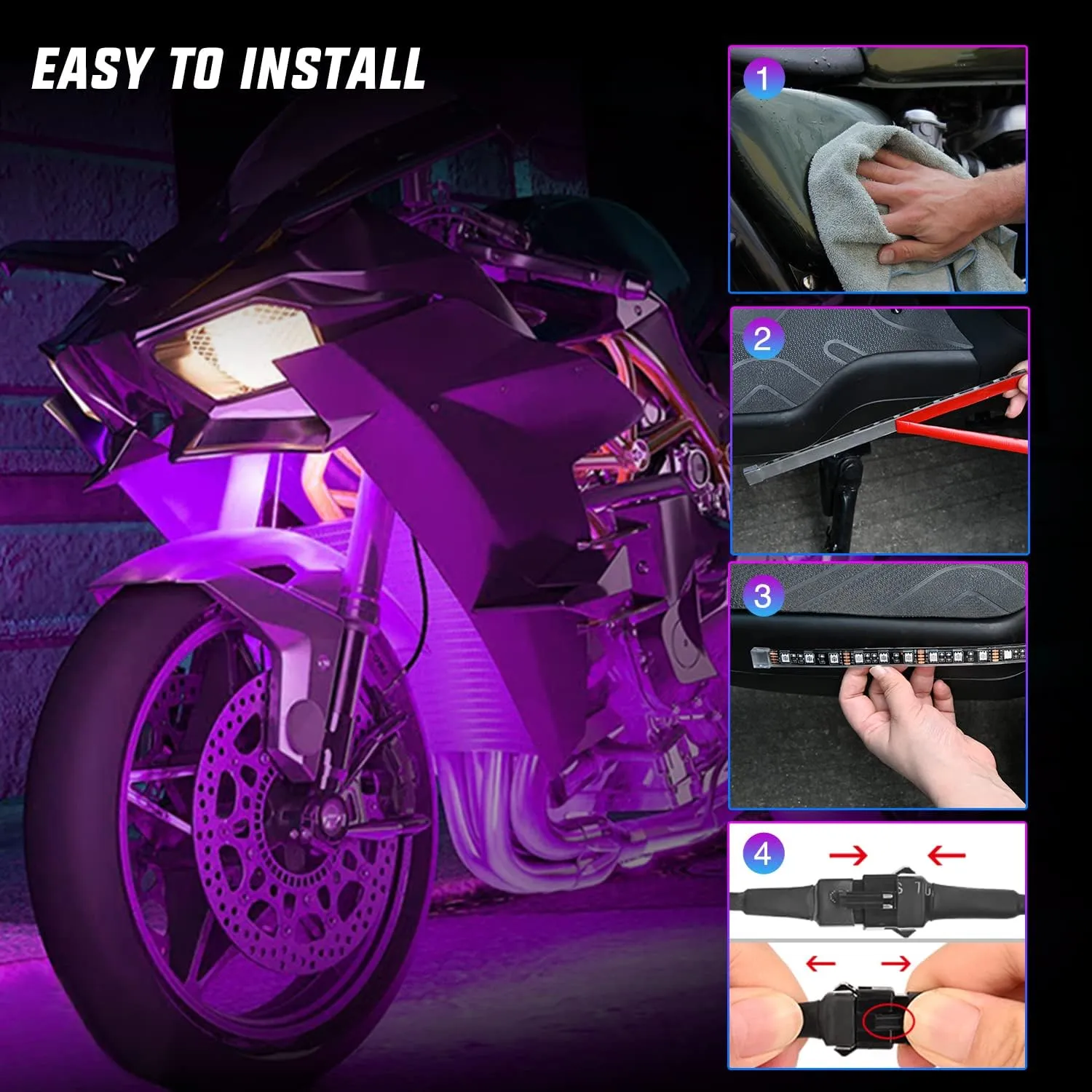 Motorcycle RGB APP Remote Control LED Strip Lights 8PCS