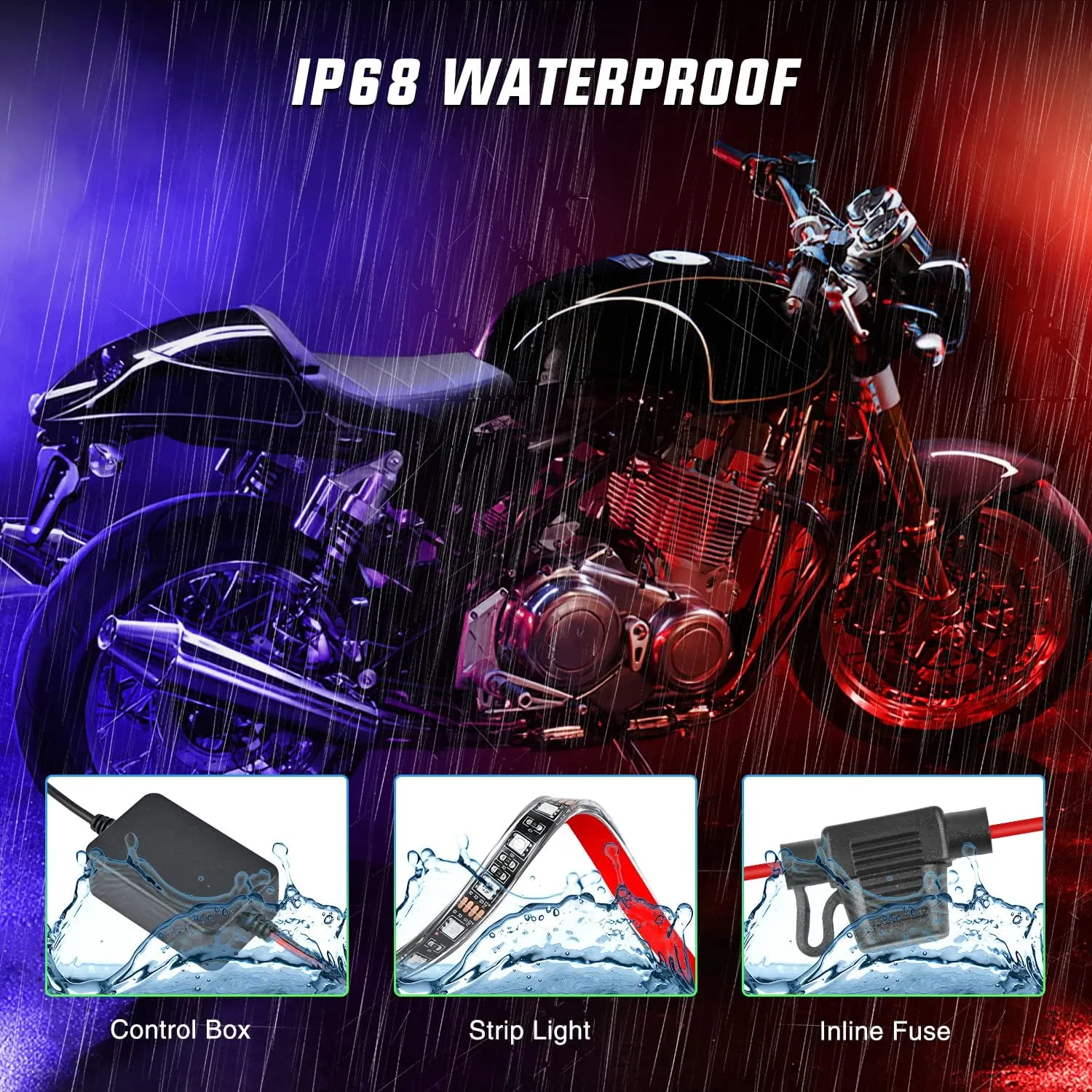 Motorcycle RGB APP Remote Control LED Strip Lights 8PCS