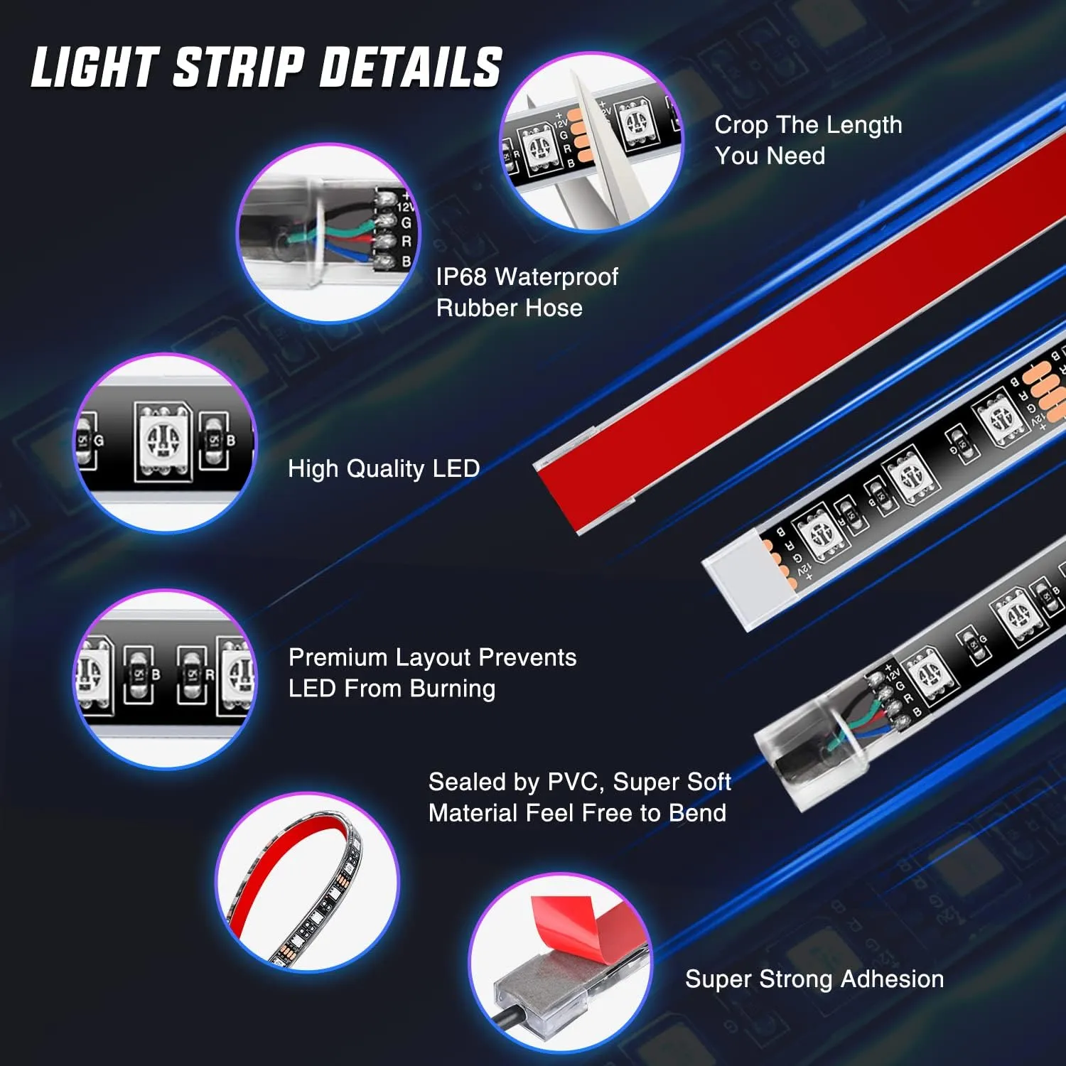 Motorcycle RGB APP Remote Control LED Strip Lights 8PCS