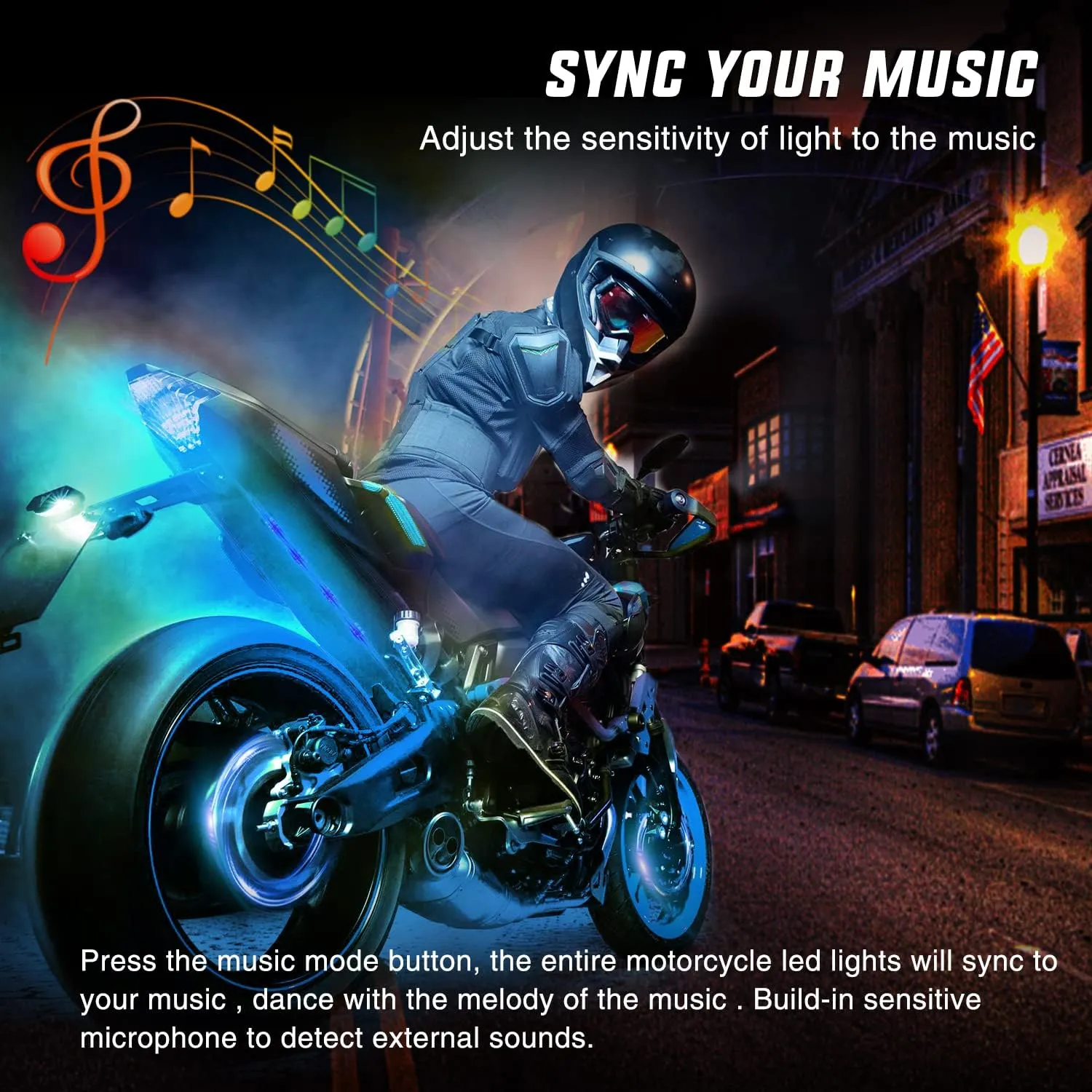 Motorcycle RGB APP Remote Control LED Strip Lights 8PCS