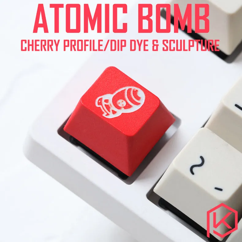 Novelty cherry profile dip dye and sculpture pbt keycap for mechanical keyboards Dye Sub legends atomic fallout 4 red white