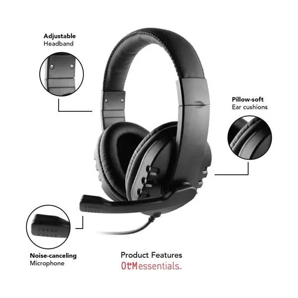 OTM Essentials OB-AOK Pro Stereo Headset with In-Line Volume and Noise-Canceling Microphone