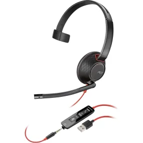 Plantronics - Blackwire C5210 - Wired, Single Ear (Monaural) Headset with Boom Mic - Computer Headset - USB-A, 3.5 mm to connect to your PC, Mac, Tablet, or Cell Phone