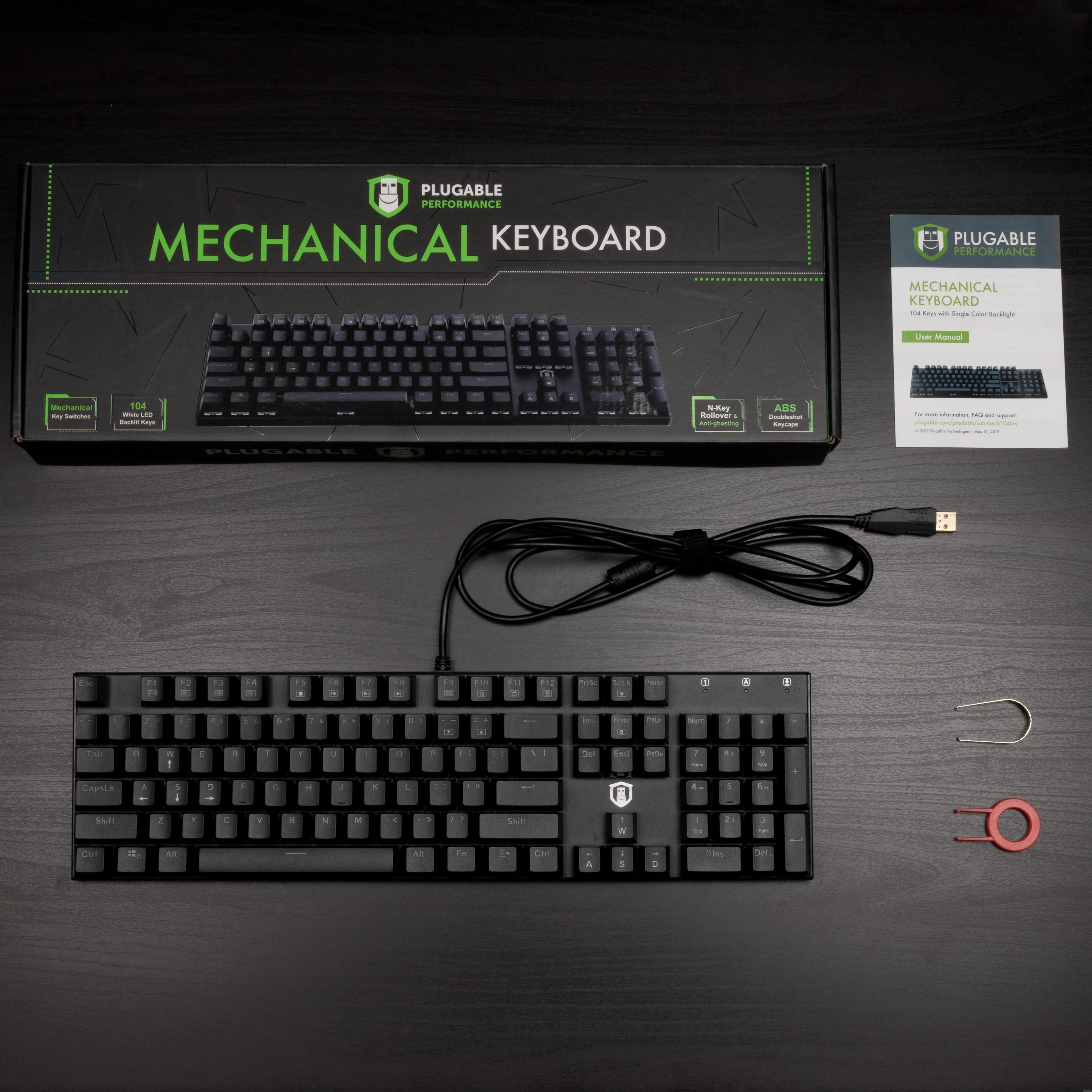 Plugable Compact 104-Key Mechanical Keyboard With Red-Style Switches
