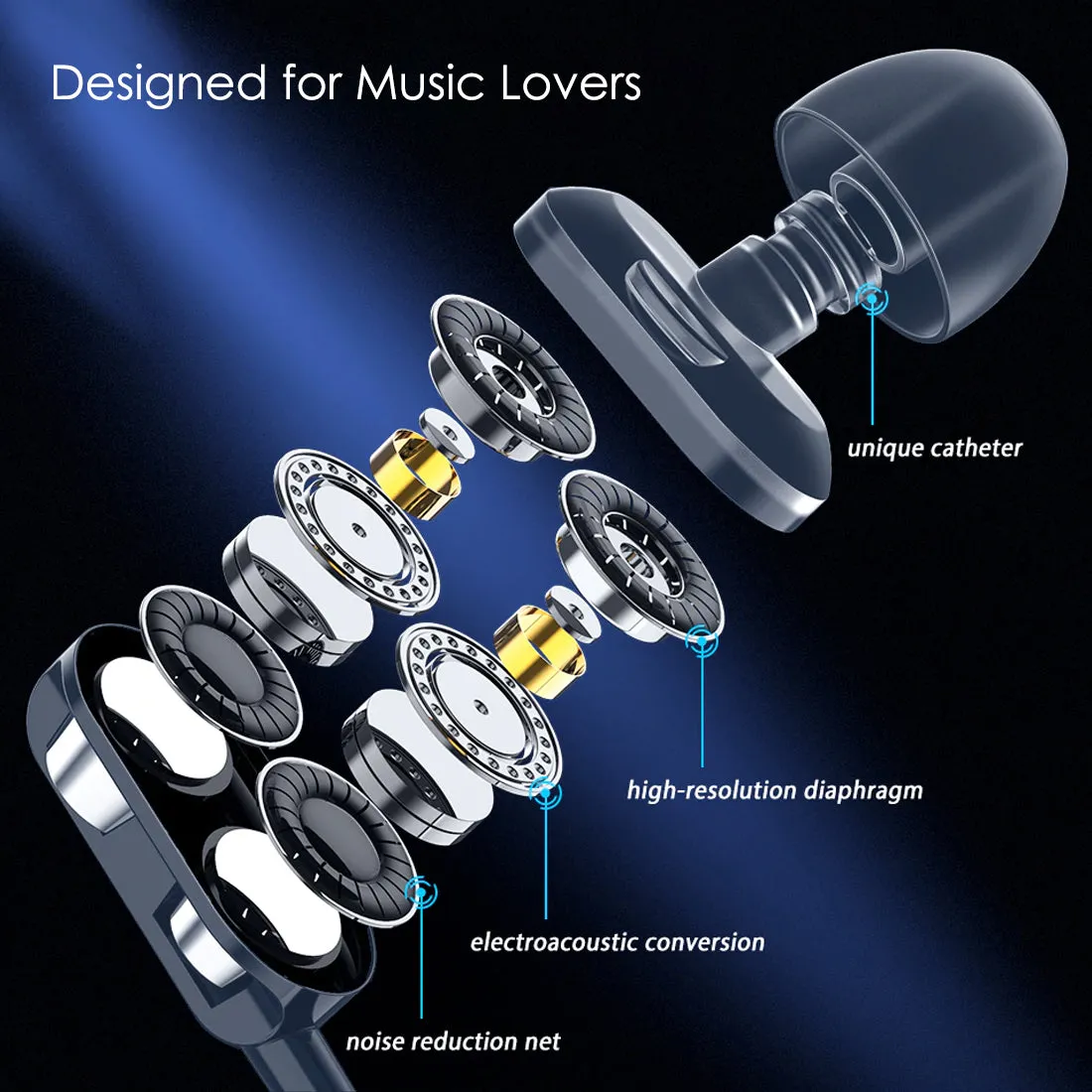 pTron Boom Ultima Dual Driver High Bass Wired Headphones with Mic & Volume Control (Dark Blue)
