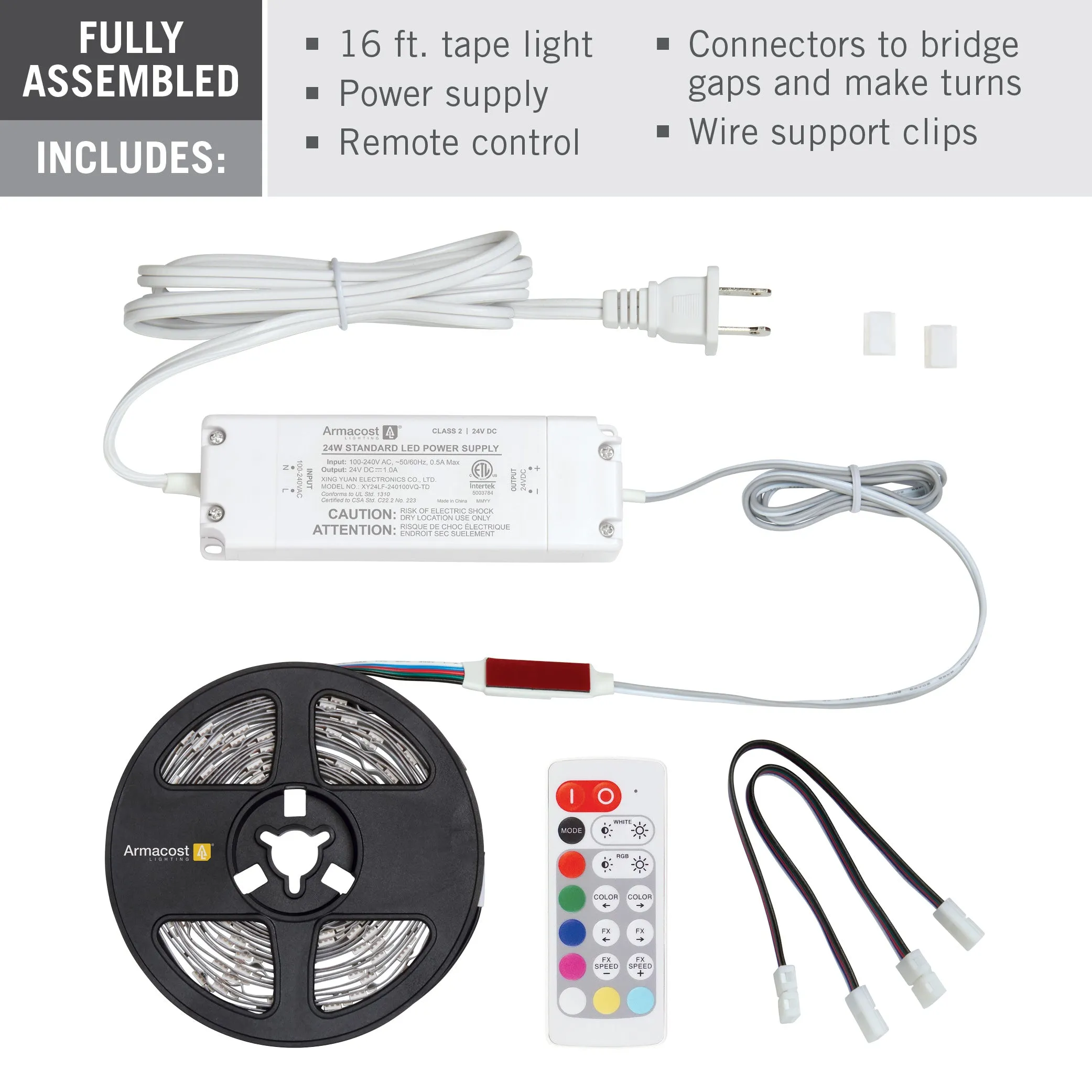 RibbonFlex Home 24V RGB W Hardwire LED Strip Light Kit