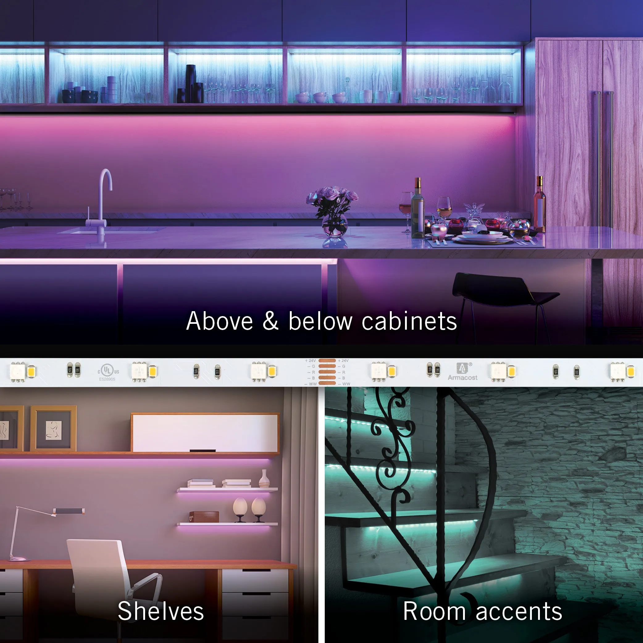 RibbonFlex Home 24V RGB W Hardwire LED Strip Light Kit