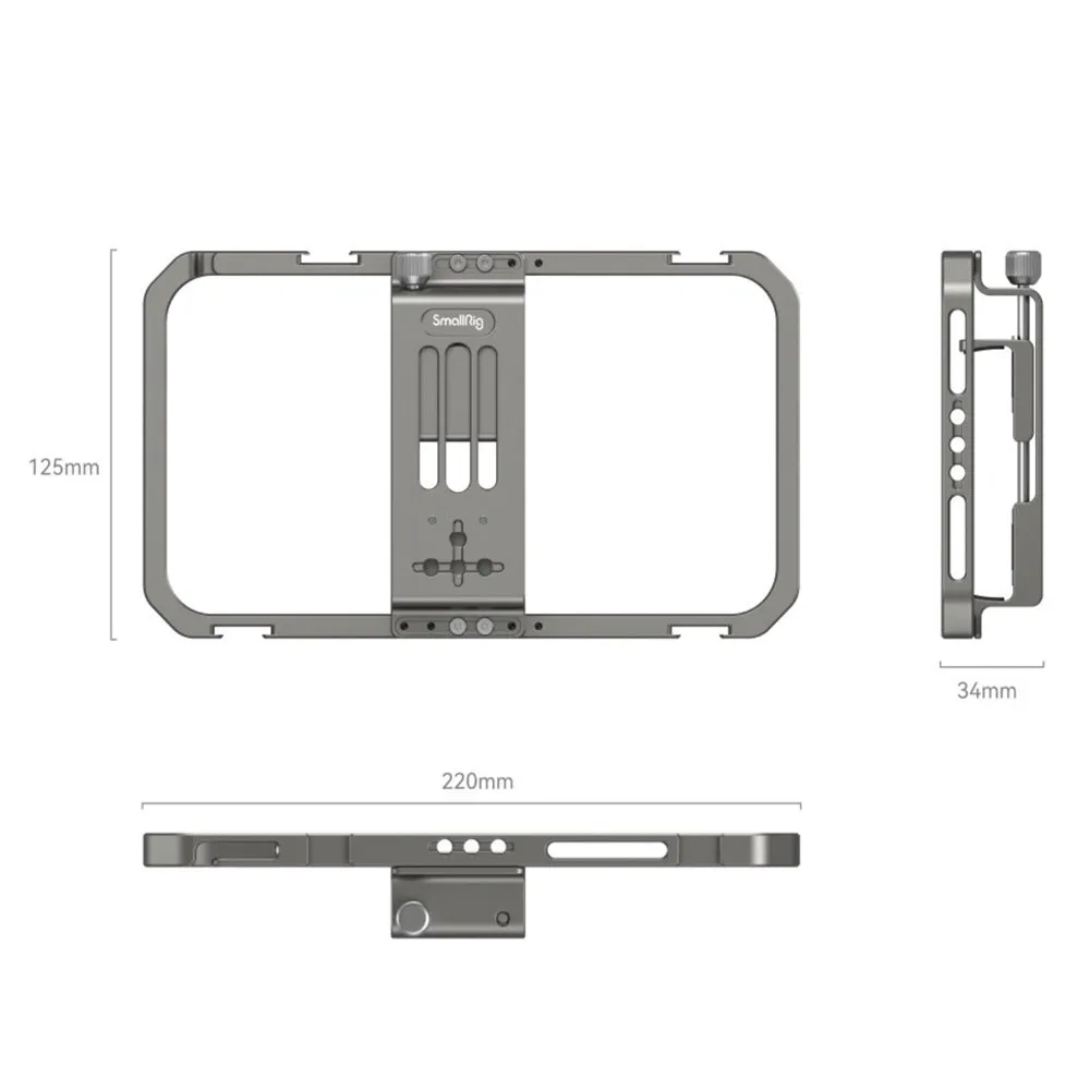 SmallRig Universal Mobile Phone Cage for iPhone & Other Smartphones (57-90mm Wide) with 1/4"-20 Threaded Holes & Cold Shoe Mounts for Handle Grips, Tripods, Microphones, Fill Lights,  Accessory Attachments & Vlogging Equipment | 2791B