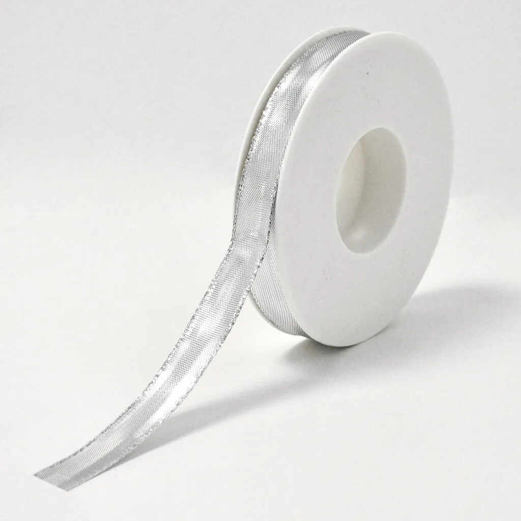 Sunbury Gloss Wired Silver Ribbon (15mm x 25m)