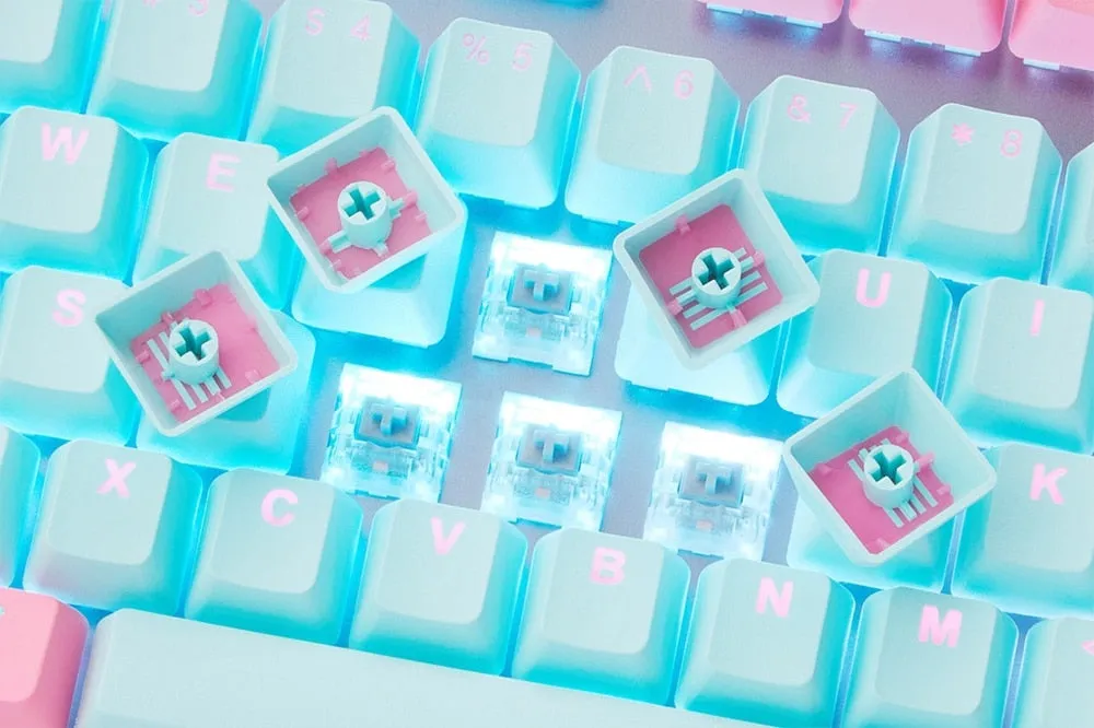 taihao pbt double shot  Backlit oem profile keycaps Miami Cyan Magenta