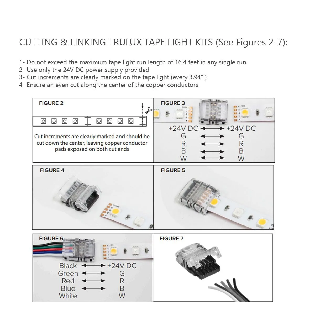 Trulux High Output LED Strip Light Kit with Remote control, 16.4Ft Reel with 24V DC Kit with Plug and Play Connection, RGB   3000K, 240 Lumens per Ft