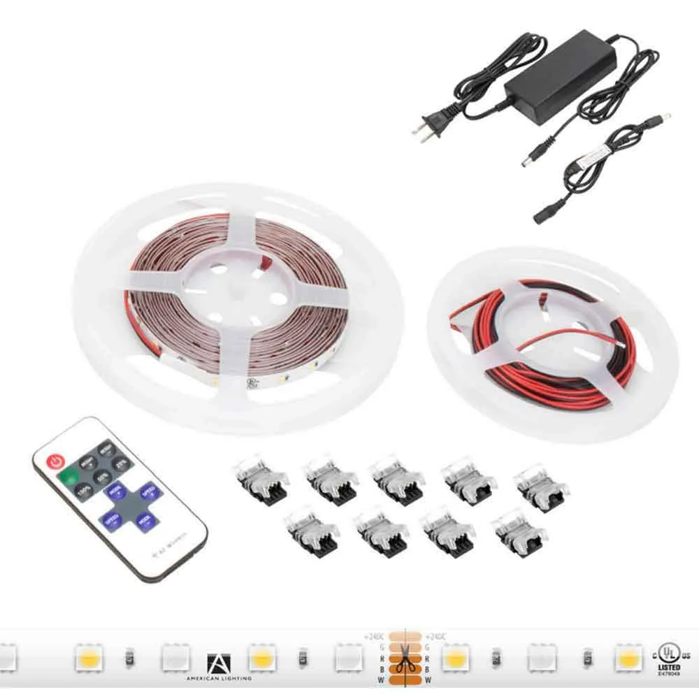 Trulux High Output LED Strip Light Kit with Remote control, 16.4Ft Reel with 24V DC Kit with Plug and Play Connection, RGB   3000K, 240 Lumens per Ft