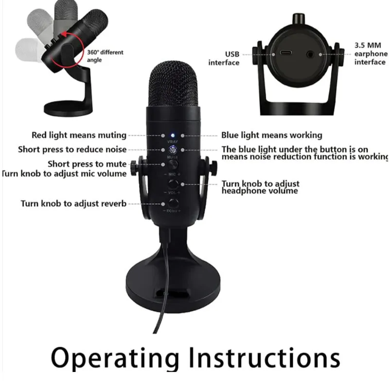 Usb Plug And Play Gaming Condenser Microphones Mc-Pw8